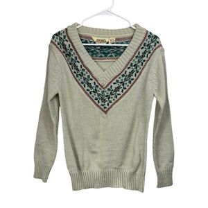 Vintage 70s 80s Norton’s Point Size Medium V Neck Hand Loomed Sweater Acrylic